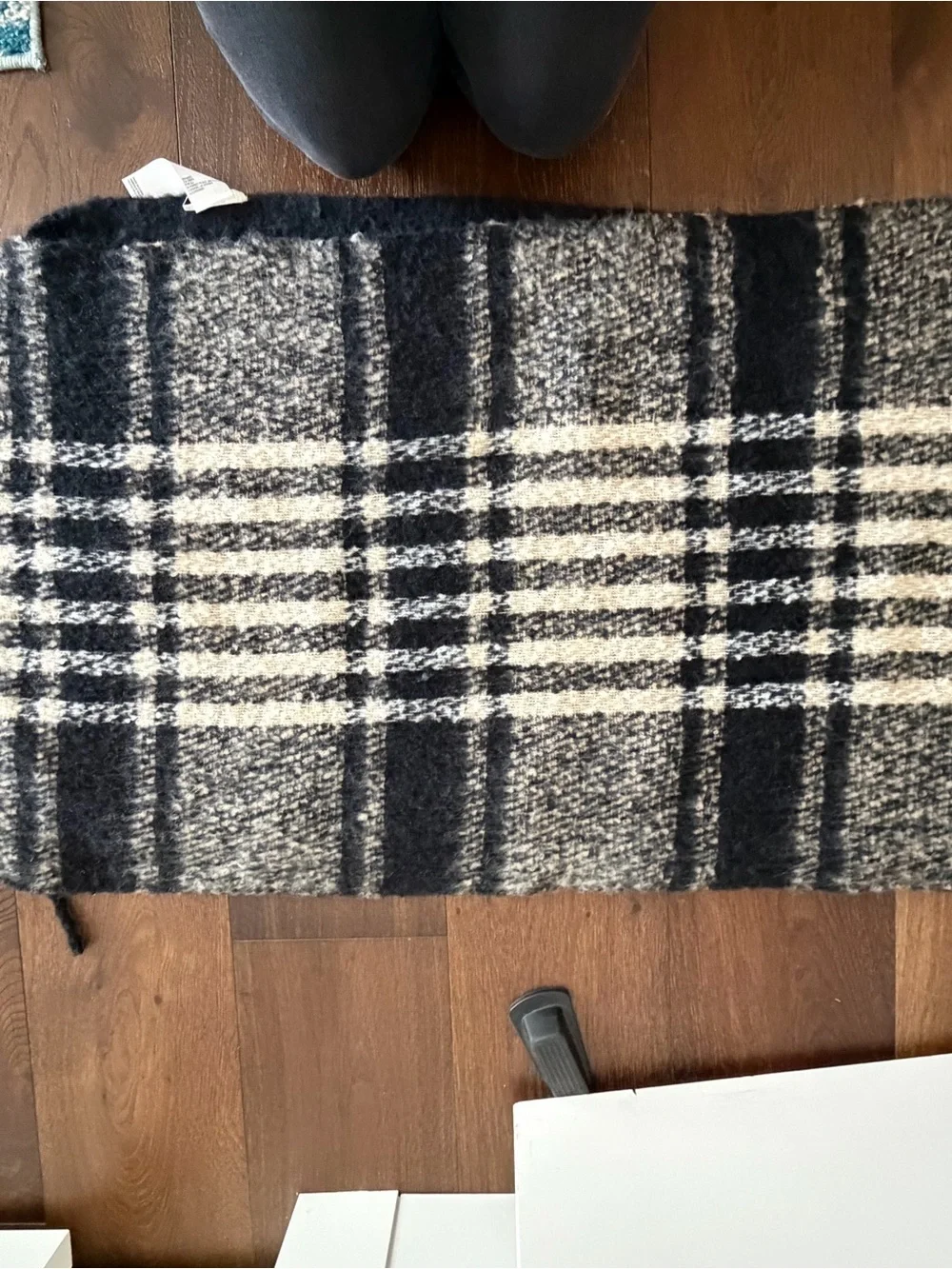 Free People Black & Cream Plaid Knit Scarf